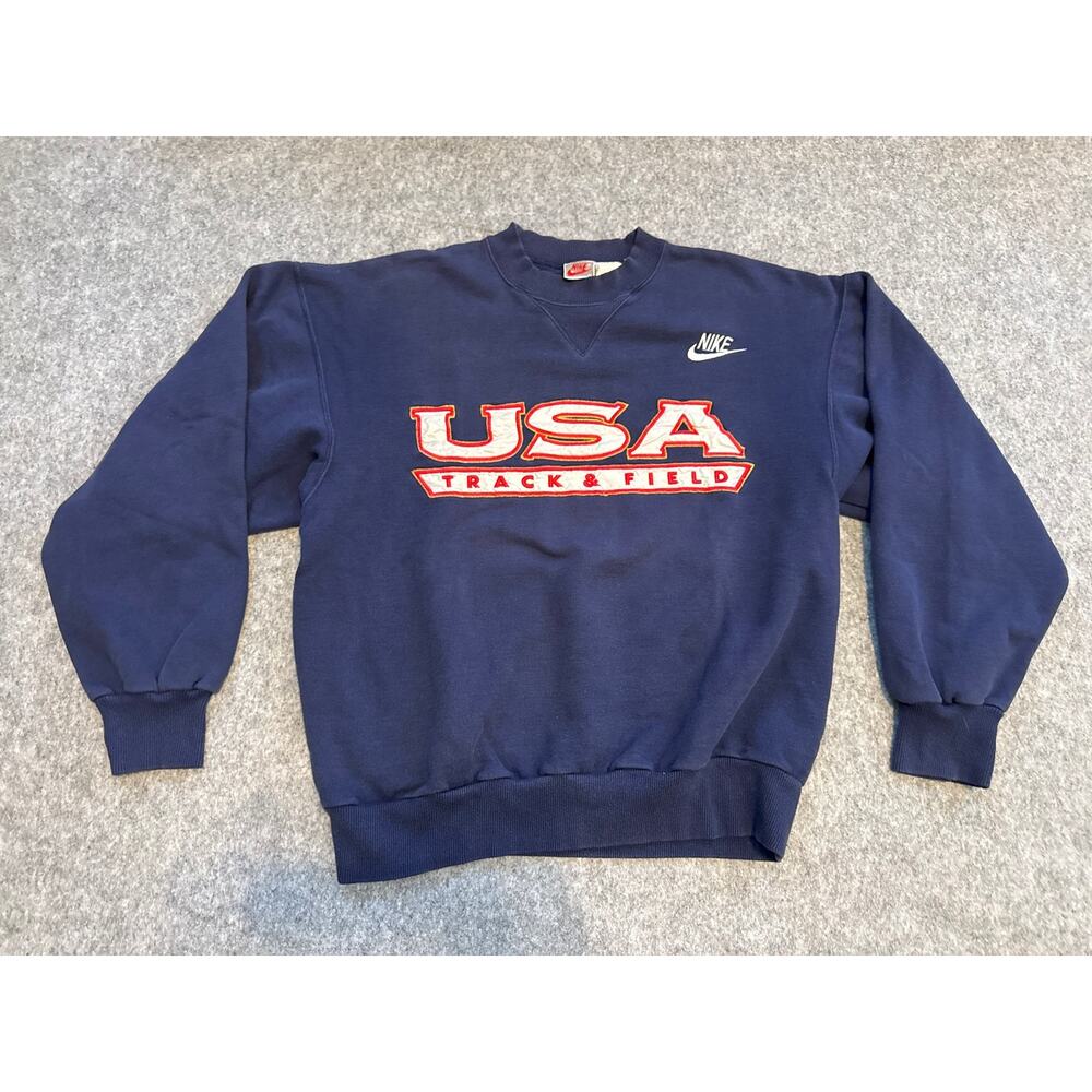 Vintage 90s Nike USA Track & Field Crewneck Sweatshirt Navy Size M